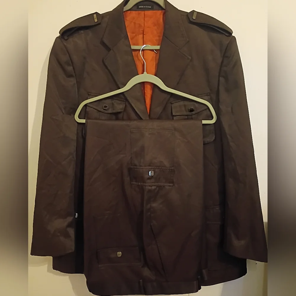 Cigar Couture Elegant Men's Chocolate Brown Suit Cargo Pants Blazer 2XL Pants 40